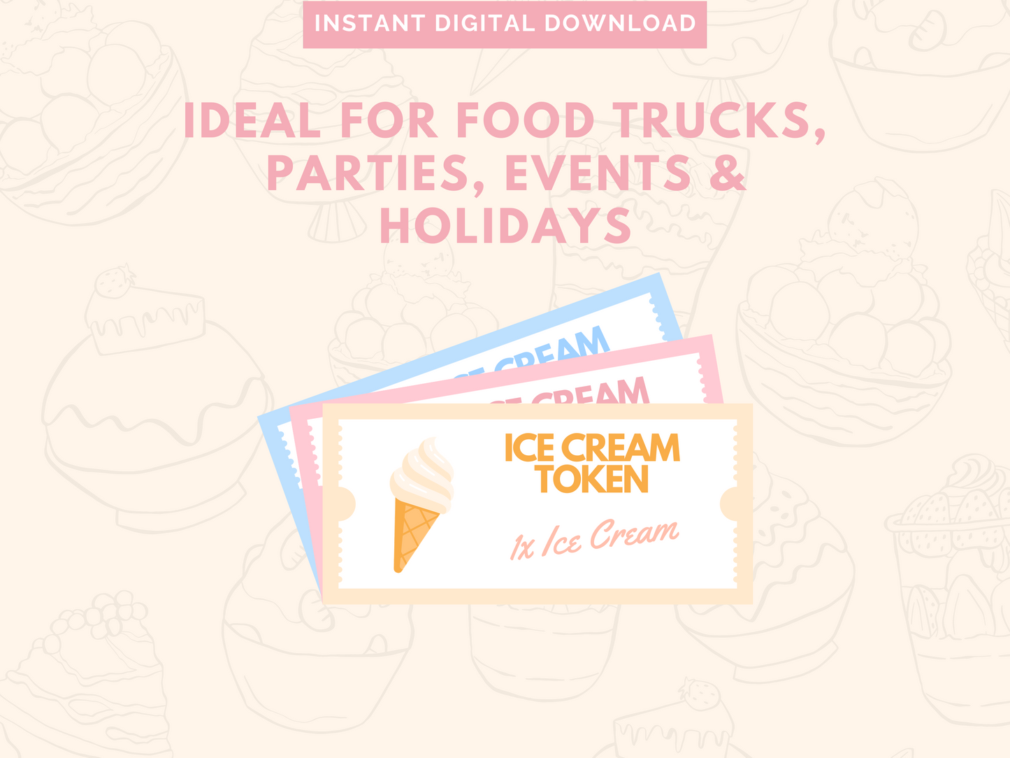 Printable Ice Cream Tokens / Gelato Coupons - Beautiful Blush Colors