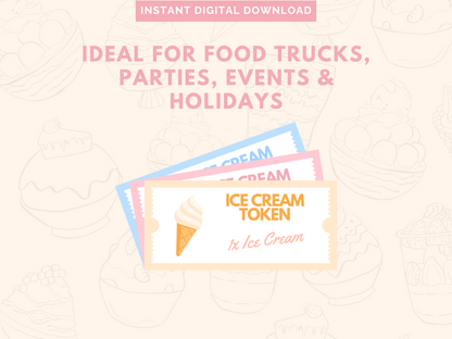 Printable Ice Cream Tokens / Gelato Coupons - Beautiful Blush Colors