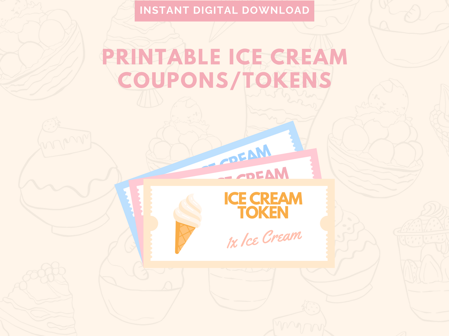 Printable Ice Cream Tokens / Gelato Coupons - Beautiful Blush Colors