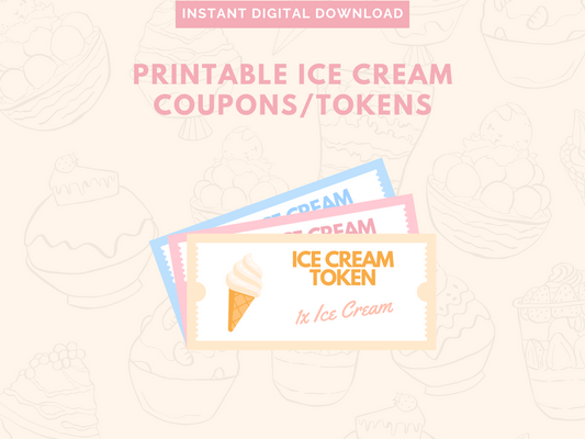 Printable Ice Cream Tokens / Gelato Coupons - Beautiful Blush Colors